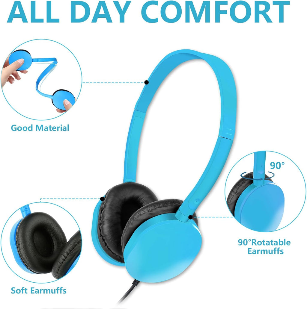 Headphones Bulk 100 Pack for School Classroom Student Computer Earphones Class Set of Headphones for Students Online Lesson and Testing (10 Colors)