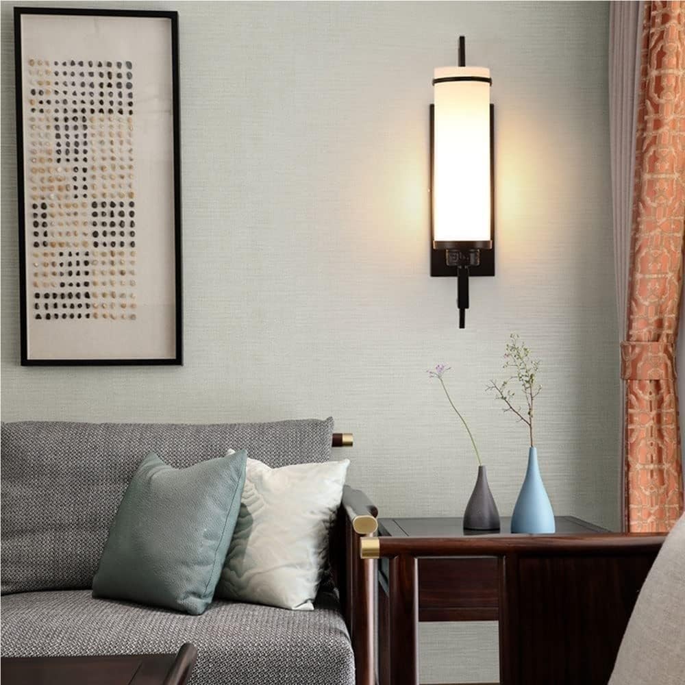 Living Room Dining Room Decorative Wall Sconce Modern Minimalist Glass Wrought Iron Wall Lamp Creative Household Lighting Fixtures Bedroom Bedside Night Wall Light(Black)
