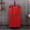 Small Bathroom Vanity with Sink - Industrial Style Free Standing Sink Cabinet and Wrought Iron Vanity Unit with Basin Sink, Drain, and Faucet for Hot and Cold Water,Red-Without Mirror