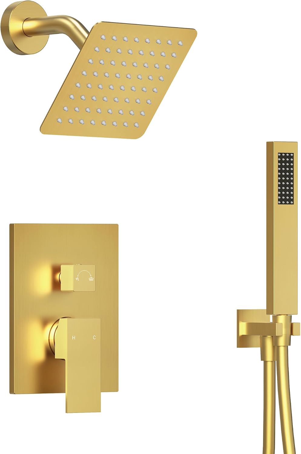 6' High-Pressure Shower System with Handheld Spray, Wall Mount Bathroom Shower Faucet Set with Valve (Brushed Gold)