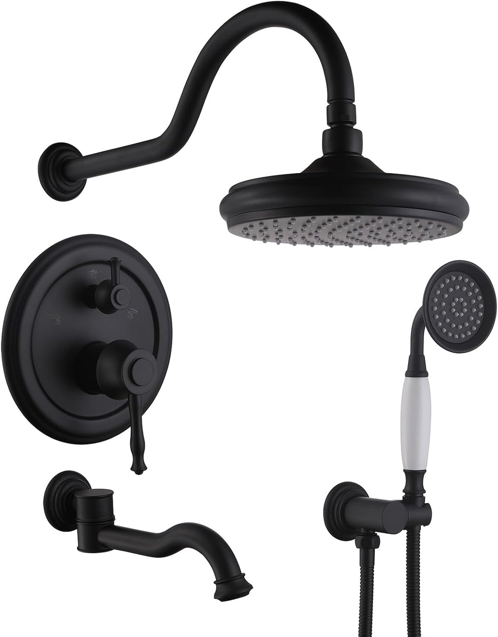 Shower Systems with Handheld Sprayer,3 Functions Shower Faucet Sets Wall Mounted,Shower Fixture with Brass Valve,Complete Shower System Kit with Foldable Tub Spout (Matte Black)