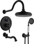 Shower Systems with Handheld Sprayer,3 Functions Shower Faucet Sets Wall Mounted,Shower Fixture with Brass Valve,Complete Shower System Kit with Foldable Tub Spout (Matte Black)