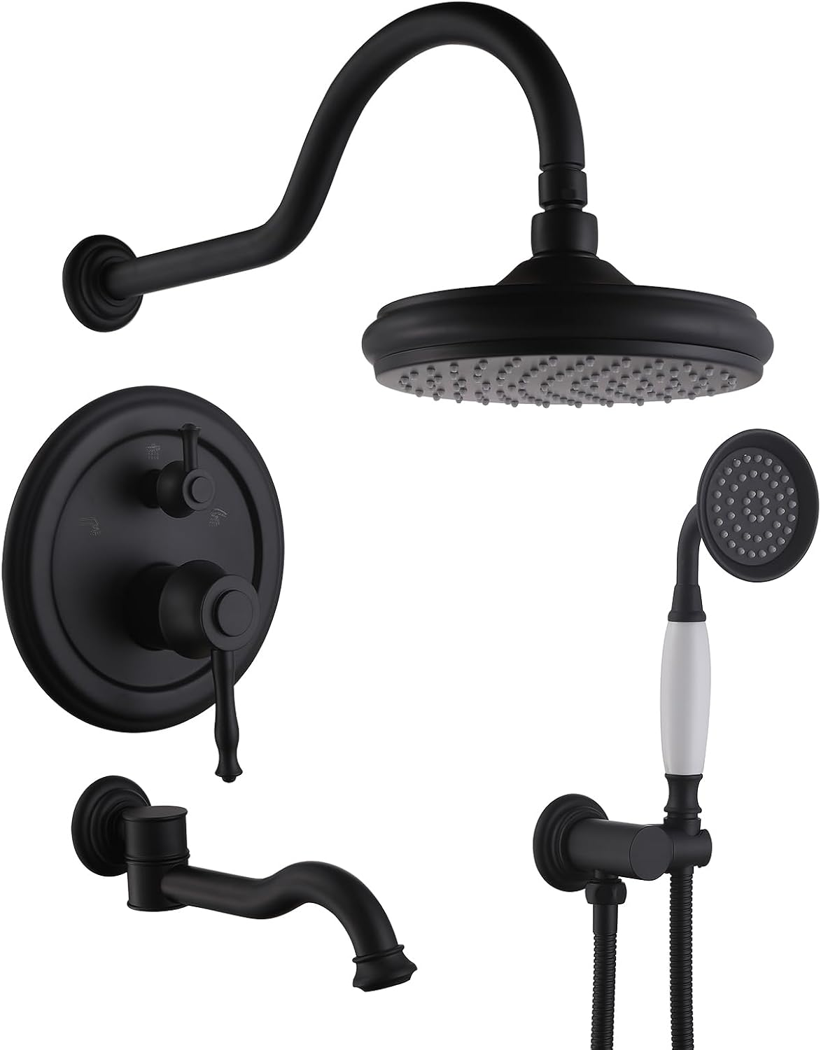 Shower Systems with Handheld Sprayer,3 Functions Shower Faucet Sets Wall Mounted,Shower Fixture with Brass Valve,Complete Shower System Kit with Foldable Tub Spout (Matte Black)