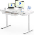 FLEXISPOT Comhar Electric Standing Desk with Drawers Charging USB A to C Port, Height Adjustable 48' Whole-Piece Home Office Computer Laptop Table with Storage (White Top + Frame)