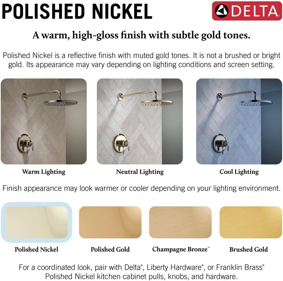 Delta Trinsic 14 Series Single-Function H2Okinetic Shower Faucet Set, Polished Nickel Shower Head and Handle Valve Trim Kit, Polished Nickel T14259-PN (Valve Not Included)
