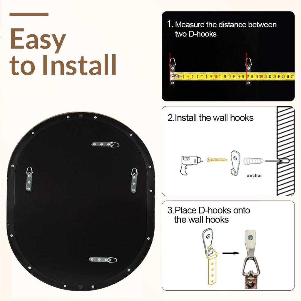 ANDY STAR 30x36'' Oval Mirror, Black Oval Mirror Pill-Shaped Design in Stainless Steel Metal Frame for Bathroom, Entryway, Living Room, Contemporary 1' Deep Wall Mount Vertical or Horizontal