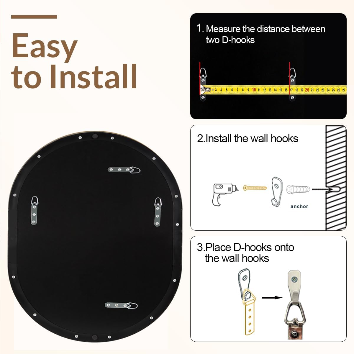 ANDY STAR 30x36'' Oval Mirror, Black Oval Mirror Pill-Shaped Design in Stainless Steel Metal Frame for Bathroom, Entryway, Living Room, Contemporary 1' Deep Wall Mount Vertical or Horizontal