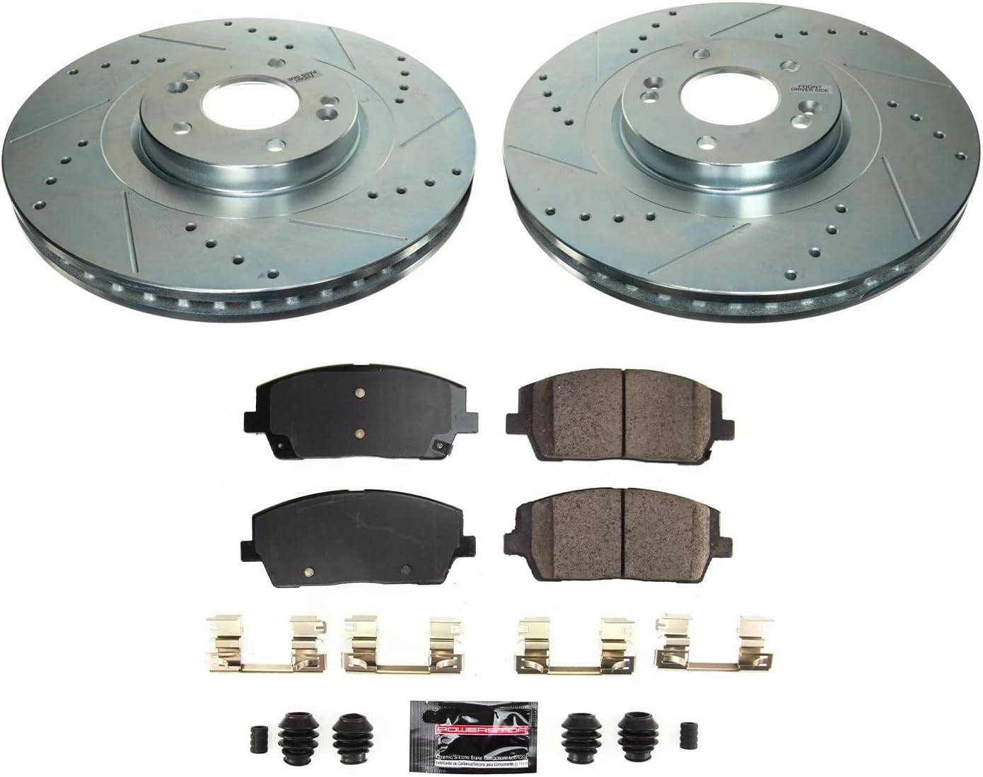 PowerStop Front Brake Kit for Hyundai Palisade 2020-25 | Kia Telluride 2020-24 - Drilled and Slotted Disc Rotors with Carbon-Fiber Ceramic Brake Pads Replacement, K8750