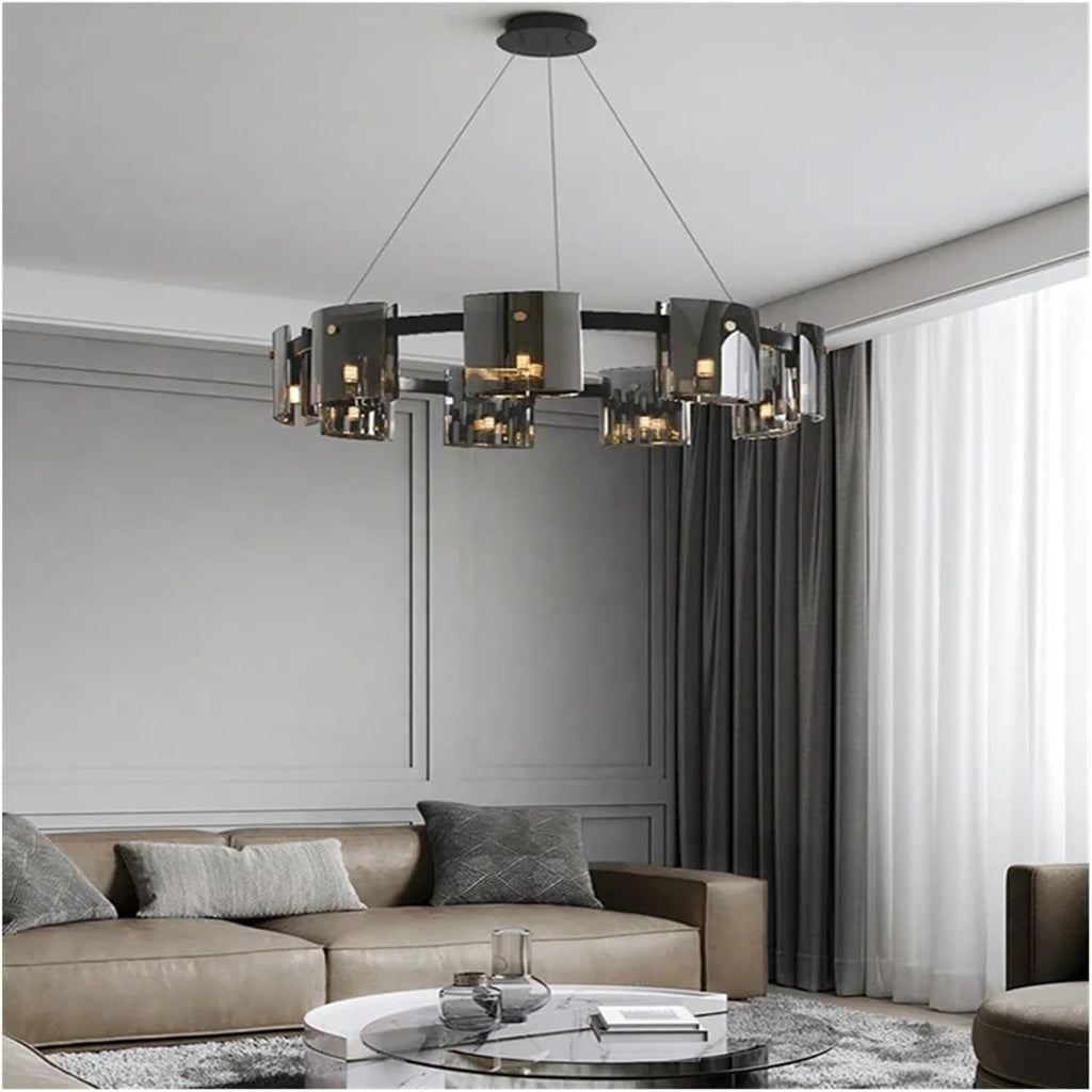 Matte Black Glass Led Chandelier for Dining Living Room Bedroom Kitchen Office G9 Lighting Fixture Wrought Iron Pendant Lamp,Dining Light Fixtures