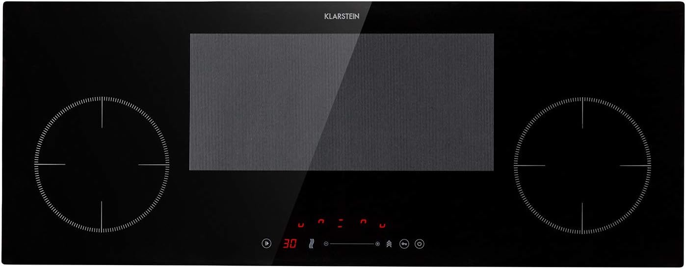 Klarstein Delicatessa 90 Slim Induction Hob Self-Sufficient, Built-In Flex Zone 90 cm, 4 Zones, 7000 W, 9 Power Levels, Booster, Pan Detection, Timer, Glass Ceramic, Hob, Black