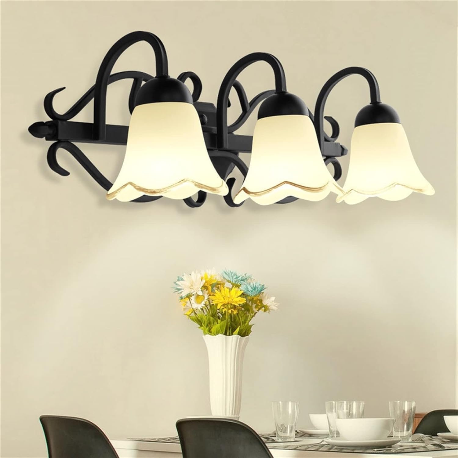 European Wall Light Mirror Light Compatible with Bathroom - American Black Finishing Fixture Wall Lamp, Wrought Iron Wall Light
