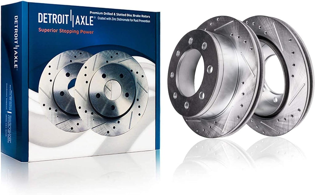 Detroit Axle - Front Brake Kit for 2003-2008 Dodge Ram 2500 3500 Drilled & Slotted Brake Rotors Right Brake Caliper 2004 2005 2006 2007 Replacement [13.9 inch Rotors]
