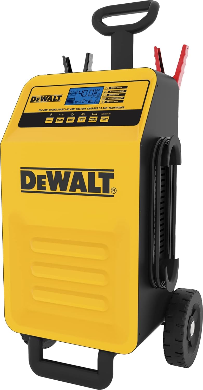 DeWalt DXAEC200 Professional Rolling 40 Amp Battery Charger, 3 Amp Maintainer with 200 Amp Engine Start