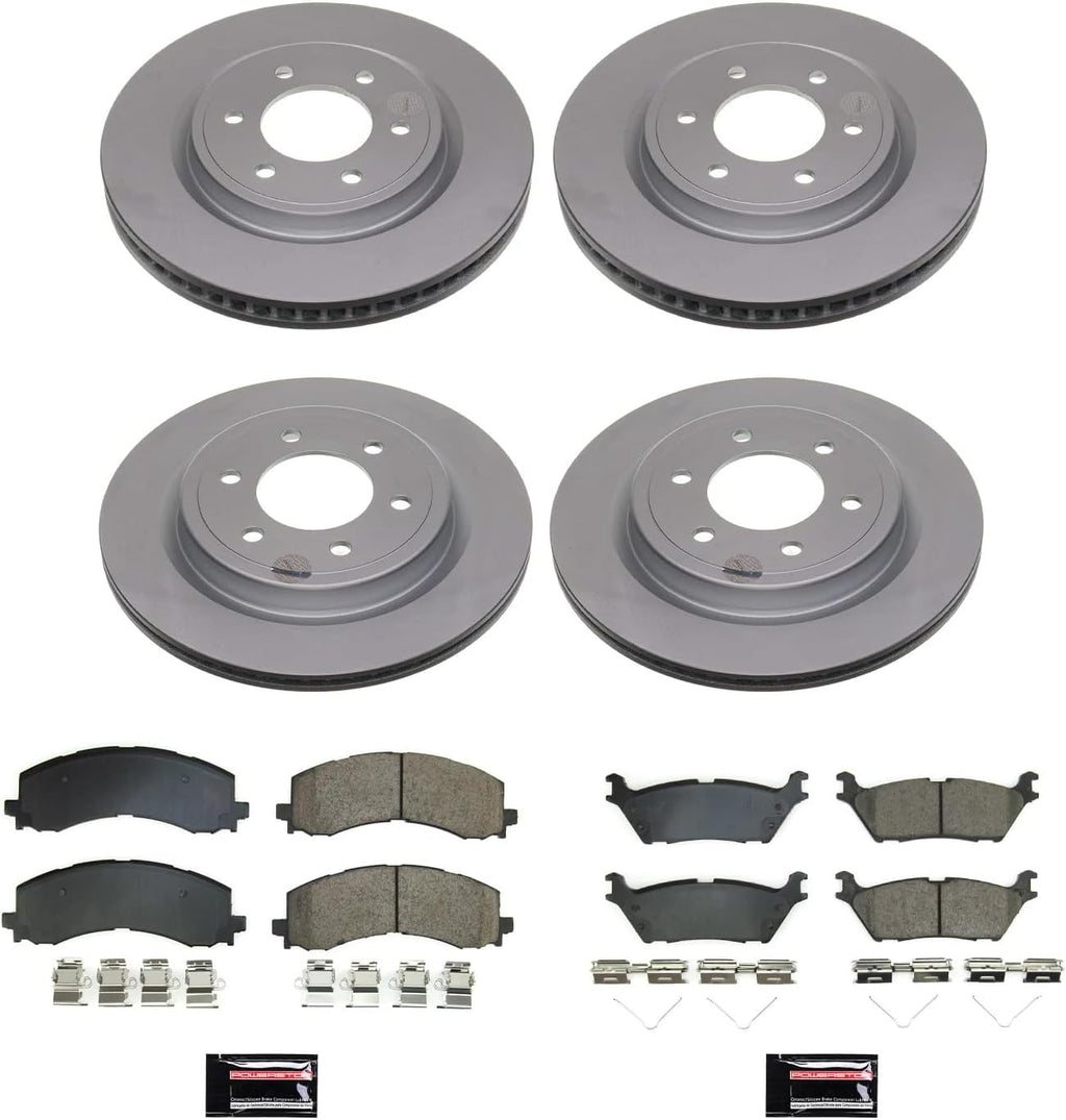 PowerStop Front and Rear Brake Kit for Ford Expedition 2022-24 |F-150 2021-24 |Lincoln Navigator 2022-24 - Fully-Coated Disc Rotors with Z17 Ceramic Brake Pads Replacement, CRK8803