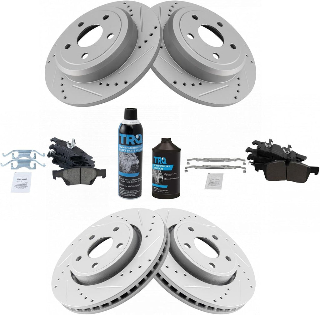 TRQ Front and Rear Performance Brake Pad & Rotor Kit, with Chemical Kit Ceramic Vented Premium G-Coated Compatible with 2012-2020 Dodge Durango Jeep Grand Cherokee