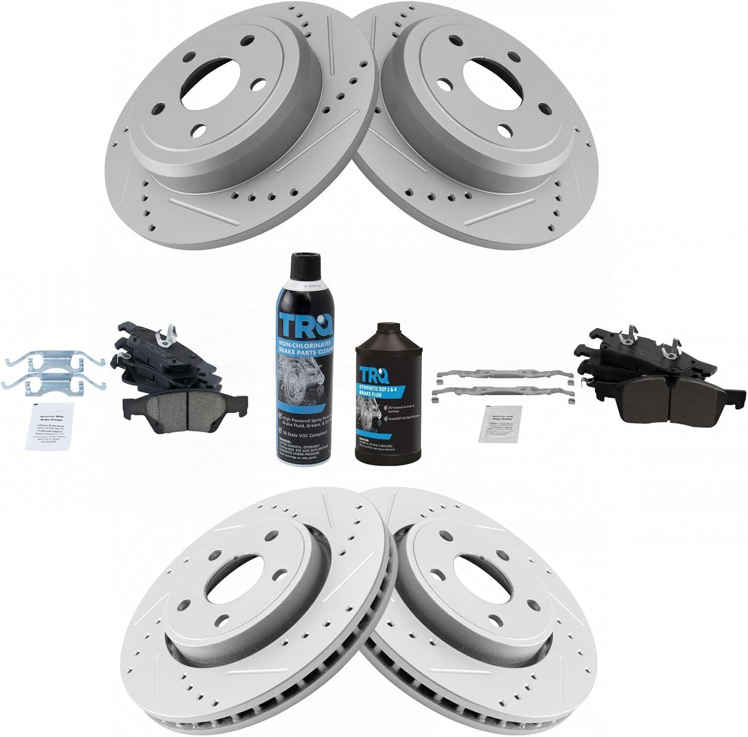 TRQ Front and Rear Performance Brake Pad & Rotor Kit, with Chemical Kit Ceramic Vented Premium G-Coated Compatible with 2012-2020 Dodge Durango Jeep Grand Cherokee