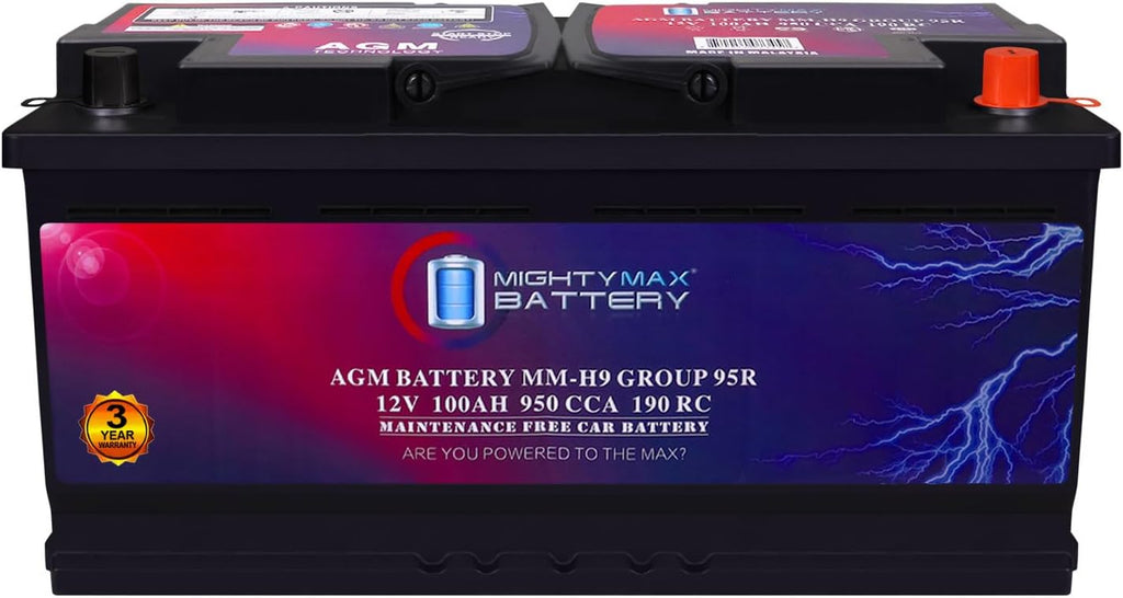 Mighty Max Battery MM-H9 Start and Stop Car BCI Group 95R 12V 100AH, 190RC, 950CCA Rechargeable AGM Car Battery