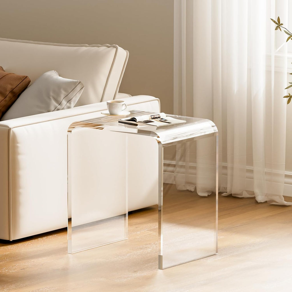 2PCS Acrylic Side Table, Clear Coffee Table & End Table, 0.6' Thick Modern Transparent Nightstand/Stool for Living Room, Bedroom, Office, Bathroom, Showroom - 16' L x 12' W x 18' H