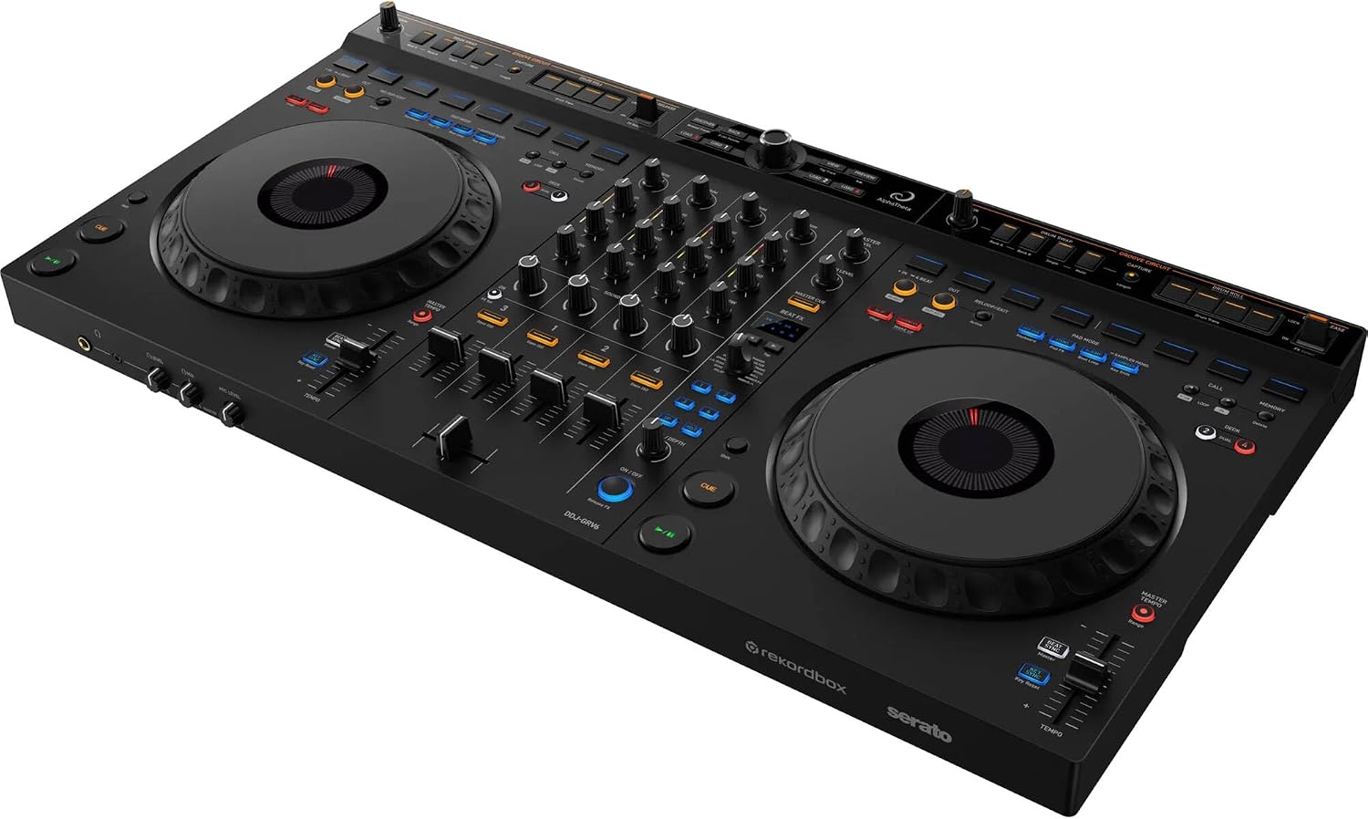 DDJ-GRV6 4-Channel DJ Controller with StreamEye Cans50 Professional Studio Headphones, On-Stage Stands LPT5000 Laptop Stand, and Essential Cables for Connecting to DJ Controllers