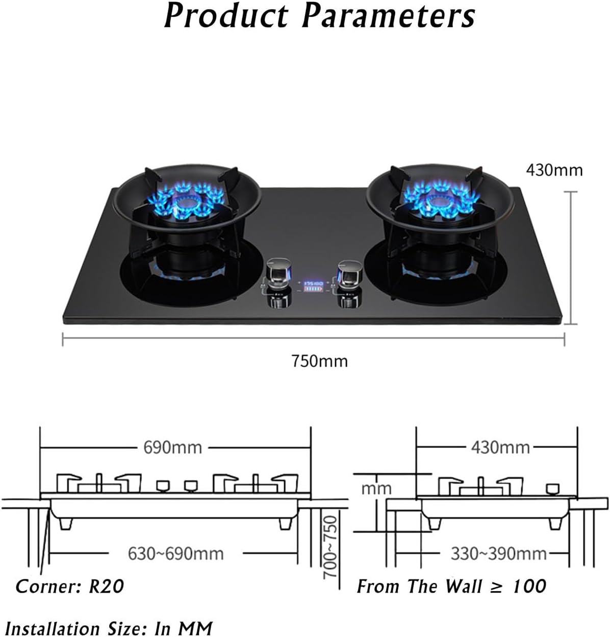 Built-in Gas Stove, 2 Burner Gas Stove, 5.0KW/5.2KW Nine-Cavity Timer (Independent On Both Sides) High Flame, Independent Stove Camping Outdoor (Size : NG)