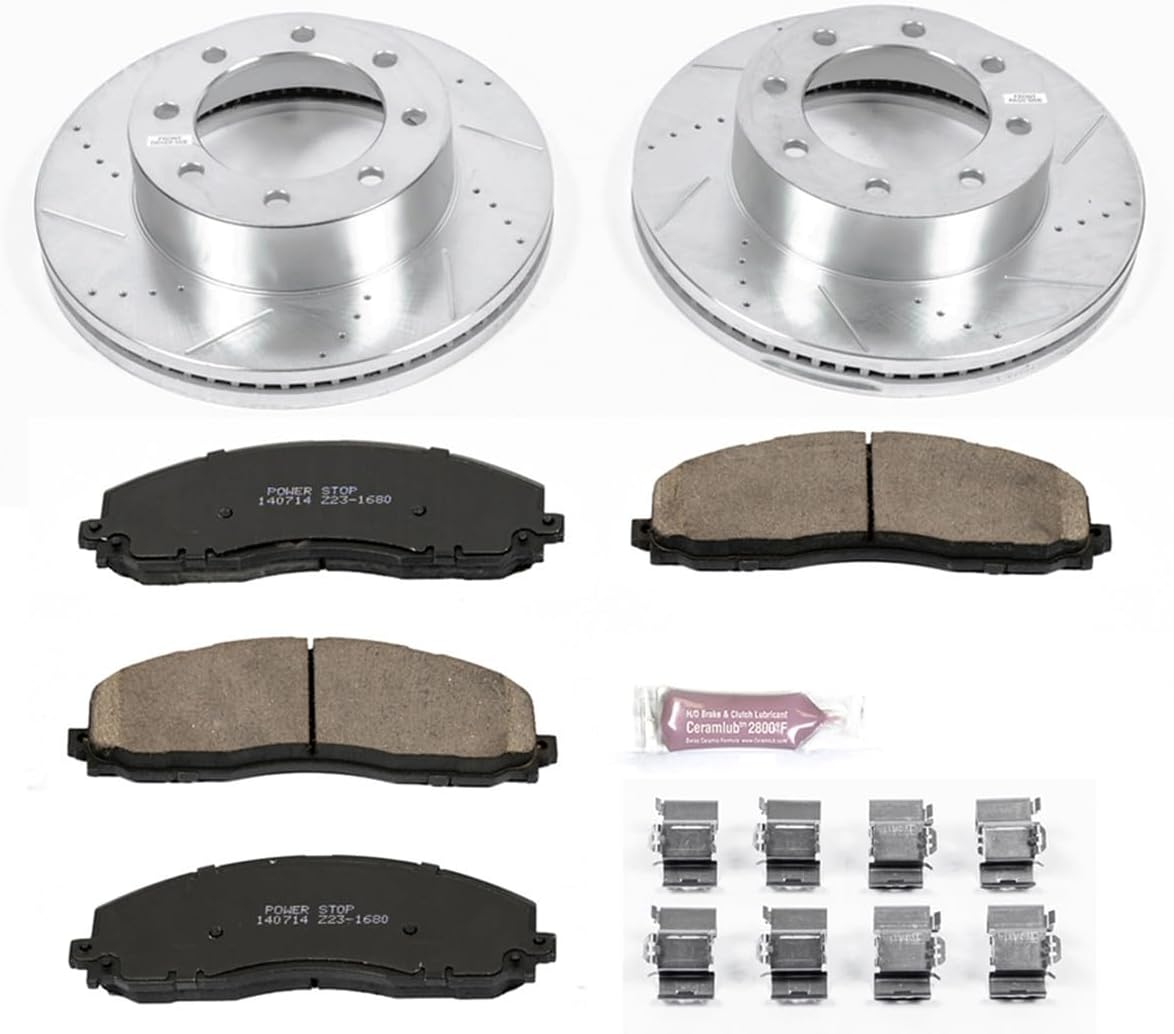 PowerStop Front Brake Kit for F-350 Super Duty 2013-22 |F-450 Super Duty 2013-16 - Drilled and Slotted Disc Rotors with Carbon-Fiber Ceramic Brake Pads Replacement, K6403