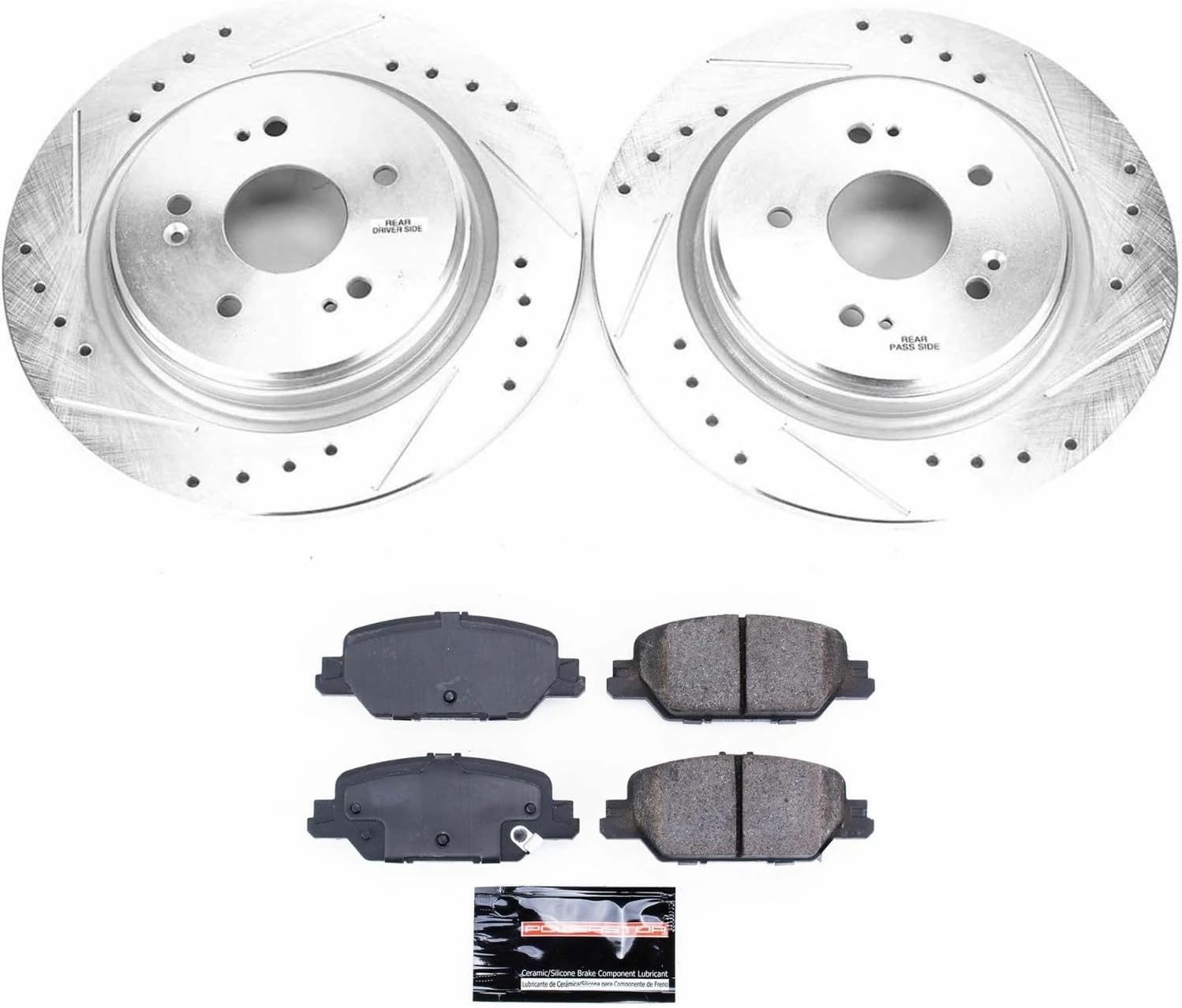 PowerStop Rear Brake Kit for Honda CR-V 2017-25 - Drilled and Slotted Disc Rotors with Carbon-Fiber Ceramic Brake Pads Replacement, K7528