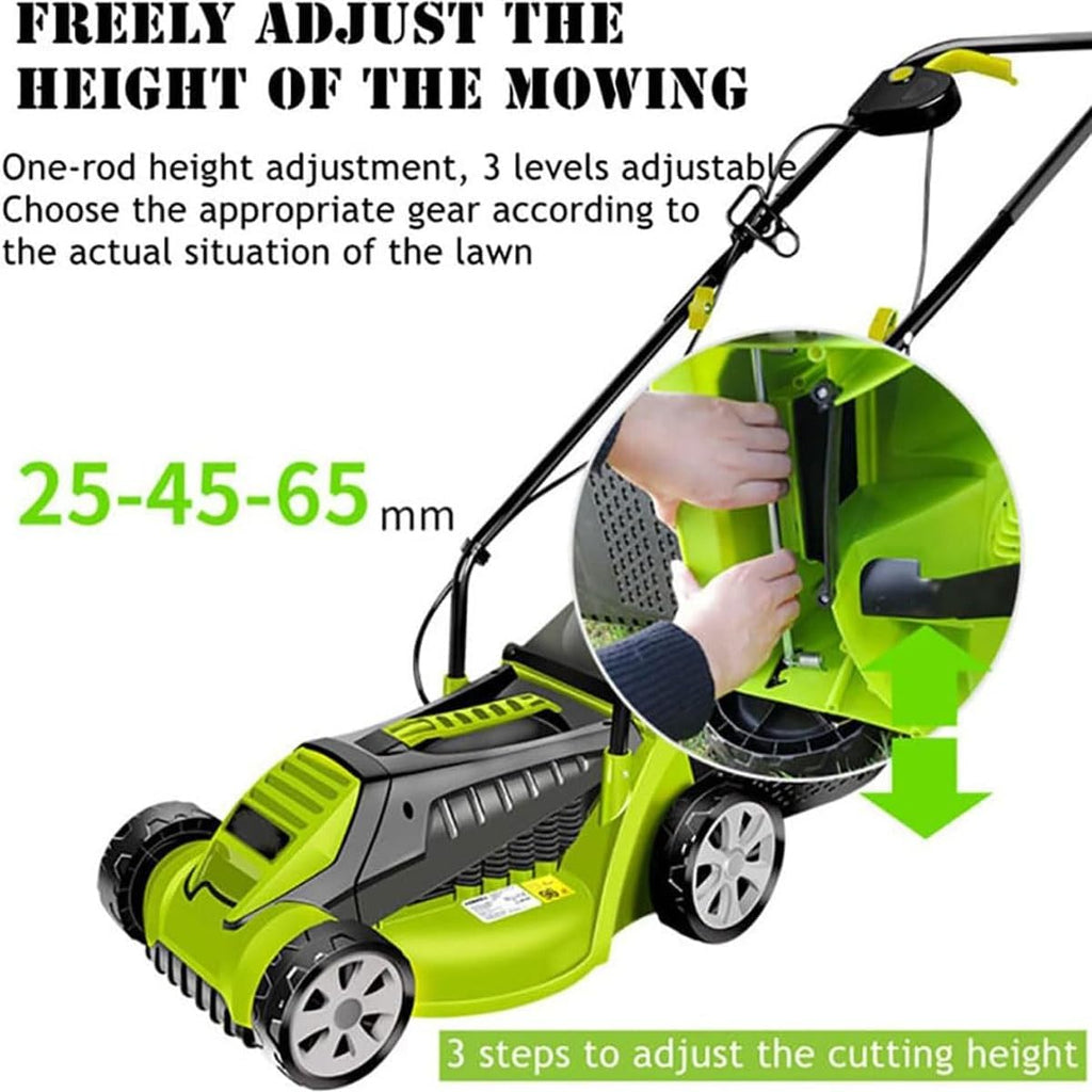 Electric Lawn Mower,1600W Cordless Foldable Lawnmower with 30L Large Grass Box, 32cm Cutting Width, 3 Adjustable Cutting Heights (25-65mm),Foldable Handle,for Garden Lawn
