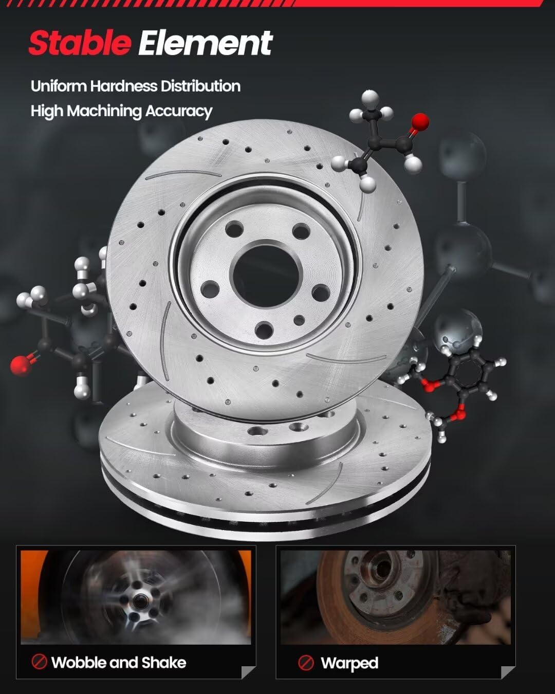 Front Brake Rotors Kit For 2003-2012 Honda Accord(300mm 11.81in ONLY) 1999-2008 Acura TL, Drilled And Slotted Brake Discs And Ceramic Brake Pads 31519 & D1506-7656 Automotive Brake Kit