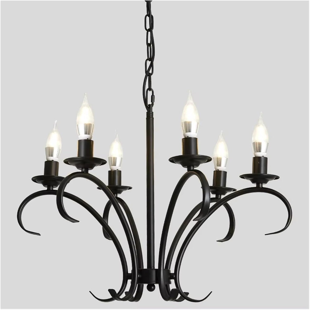 Vintage Wrought Iron LED Chandelier Candle Light Black Metal Lighting Fixture for Living Room Foyer Hanging Pendant Lamp,Dining Light Fixtures