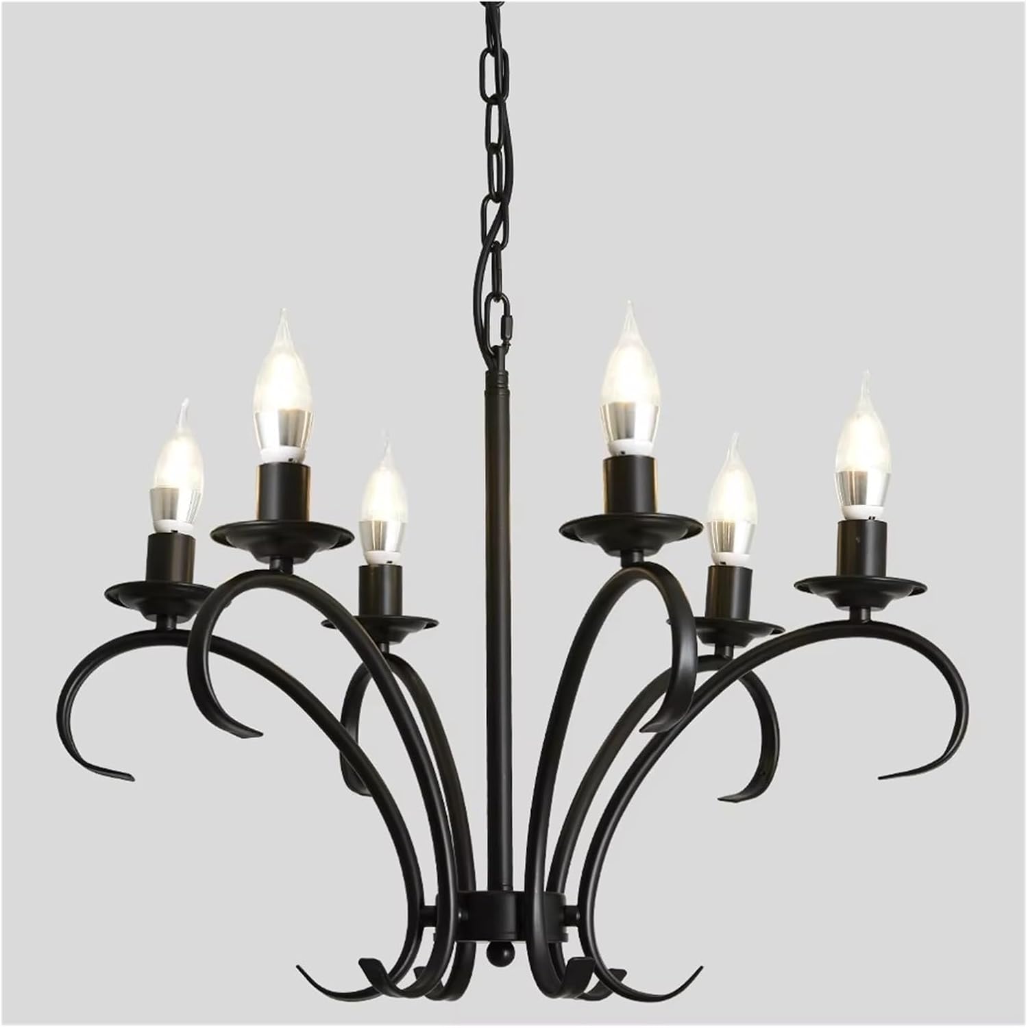 Vintage Wrought Iron LED Chandelier Candle Light Black Metal Lighting Fixture for Living Room Foyer Hanging Pendant Lamp,Dining Light Fixtures