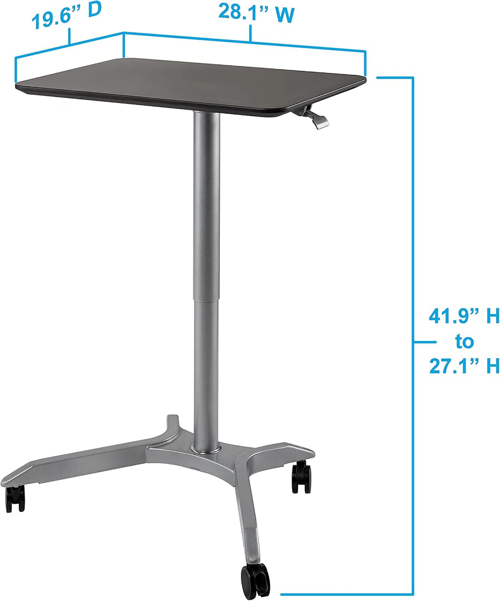 Seville Classics Airlift Height Adjustable Pneumatic Laptop Sit Stand Desk Mobile Rolling Cart, Computer Workstation for Home Office, Classroom, Espresso, 28' XL Desktop (New Model)