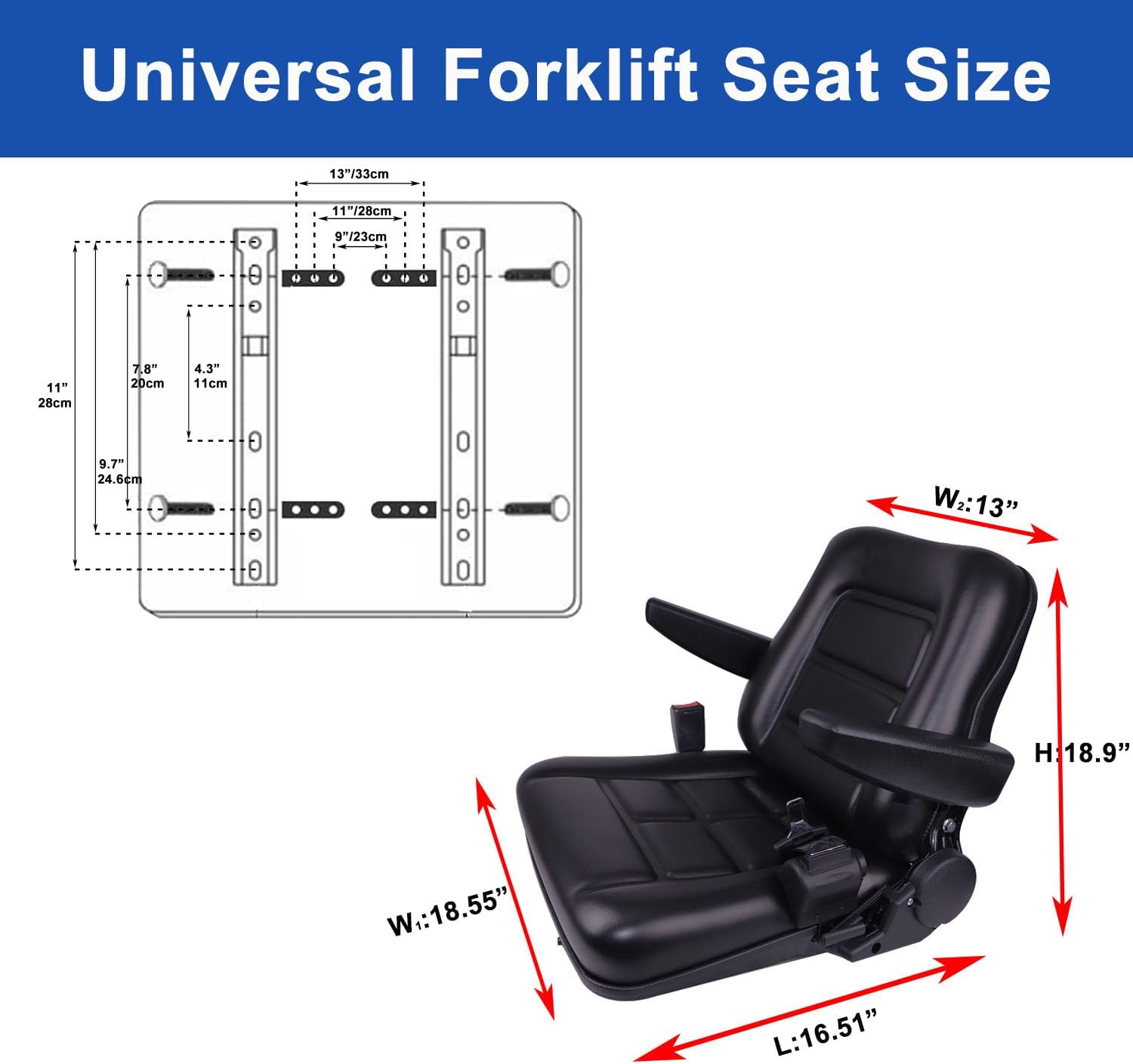 Universal Lawn Mower Seat Replacement Tractor & Forklift Seat with Adjustable Back/Slide Rail/Armrest/Seatbelt,Waterproof PVC Thickened Cushion Mower Seat Compatible with Ariens Snapper GTH Xmark