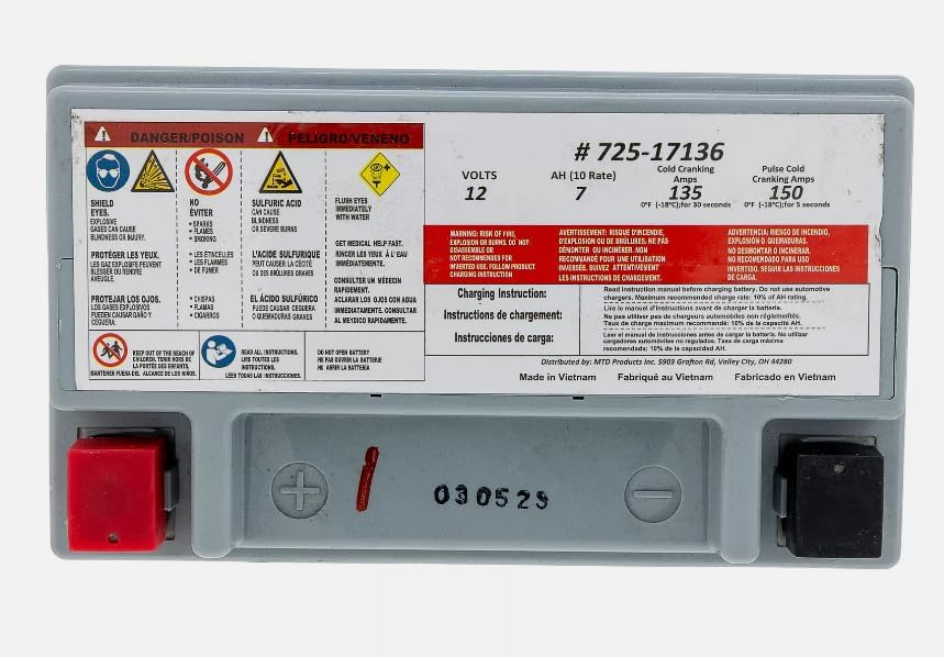 725P17136 Battery AGM 7AHR CC 30 H Hydro Mini Rider, Replacement for CUB CADET OEM