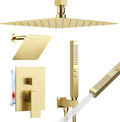 Shower System Shower Faucet Set, STARBATH 6'+12' Ceiling Mount Dual Rain Shower Head Set with 2 in 1 Handheld Spray,Rainfall Shower System with Diverter Valve and Trim Kit Complete,Brushed Gold
