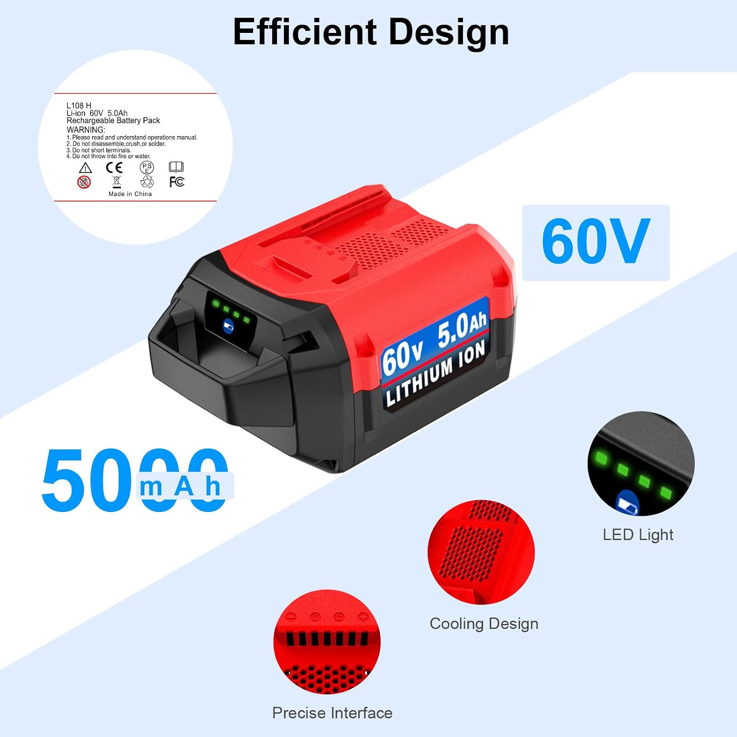 1 Pack 5.0Ah Lithium-ion Replacement for ‎Toro 60V Battery L108 L135 L216 L324 L405 88620 88625 88640 88660 88675，Compatible with Toro Flex Force Battery 60 Volt Max
