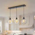 3 Light Pendant Lights Kitchen Island, Black Island Lights for Kitchen, 31.5' Globe Pendant Light with Clear Hammered Glass Shade, Adjustable Farmhouse Hanging Light Fixtures
