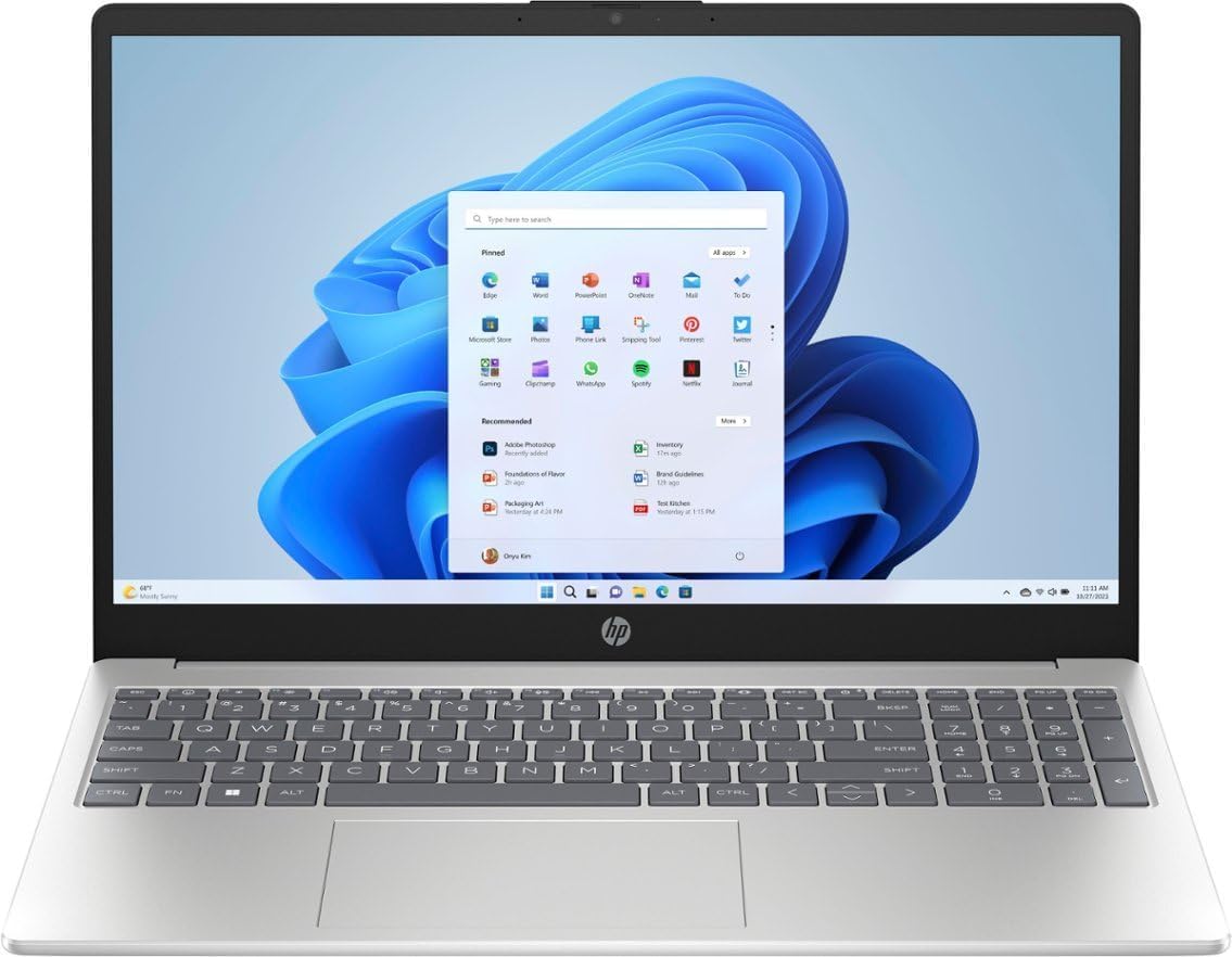 HP 15-FC000 Personal Laptop, 2025, 15.6' 1366x768, Touch, AMD-4 Core AMD Ryzen 5 7520U, 16GB LPDDR5 5500MHz, 256GB SSD, Win10 Pro, Wi-Fi 6, Bluetooth 5.3, 720p HD Camera, Natural Silver
