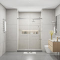 Favfurish Frameless Shower Door 60'x76'-3/8'(10mm) Tempered Glass Double Sliding Bathroom Door,Brushed Nickel Stainless Steel,Soft Closing Design (SGCC Certified)