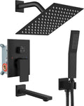 gotonovo Shower System with Tub Spout Wall Mounted Rain Shower Head and Handle Combo Shower Faucet Set with Valve, 8 Inch, Matte Black