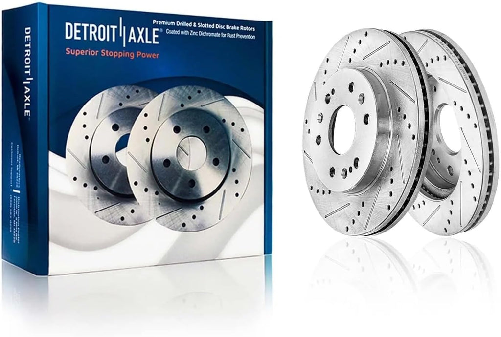 Detroit Axle - 8pc Brake Kit for 2005-2008 Chevy GMC Silverado Sierra 1500, 12.99' inch Front Drilled Brake Rotors Ceramic Brakes Pads Rear Brake Drums Brake Shoes 2006 2007 Replacement