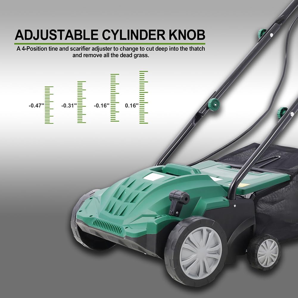 2 in 1 Electric Lawn Dethatcher Scarifier 13-Inch 12 Amp Garden Scarifier with 31.7QT Removable Collection Bag for Lawn Main