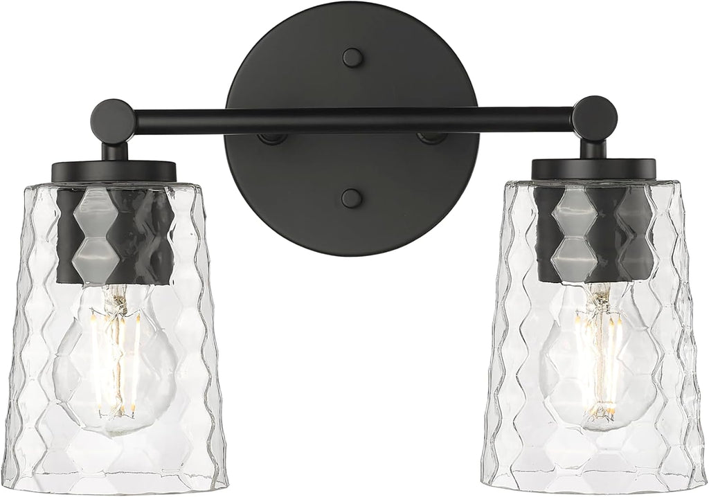 ML Lighting | Ashli Collection | 9232-MB | 2 Light Vanity in Matte Black Finish with Clear Honeycomb Glass Shade | Versatile Design That adds High-End Texture and Elegance to Your Bathroom