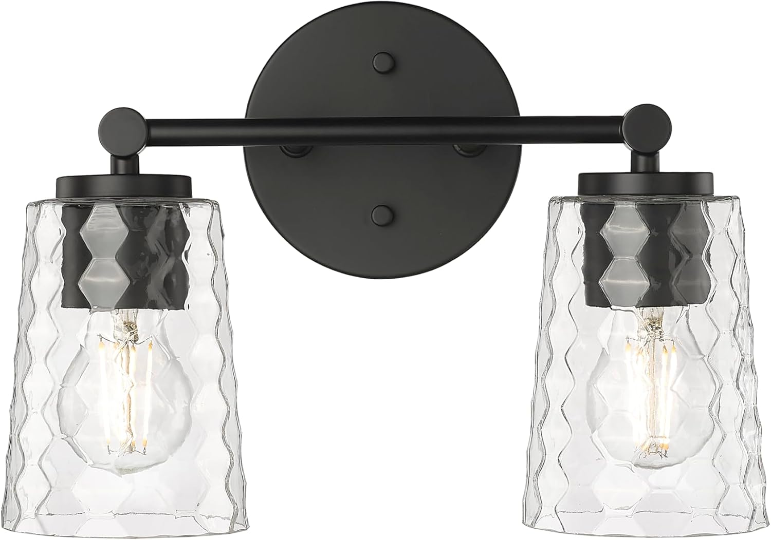 ML Lighting | Ashli Collection | 9232-MB | 2 Light Vanity in Matte Black Finish with Clear Honeycomb Glass Shade | Versatile Design That adds High-End Texture and Elegance to Your Bathroom