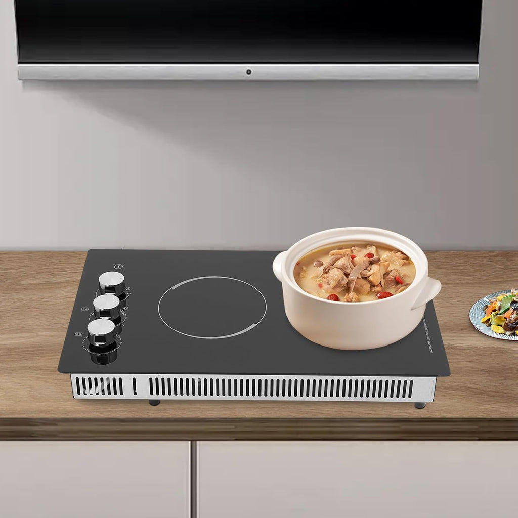 Ceramic Cooktop,20 * 12 Inch Built-in 2 Burners Electric Stove Cooker Hob With Touch Control Child Lock Timer Electric Stove with Hard Wire 1700W 110V (Knob, 2 Burners)