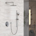 MONDAWE 9 Inch Wall Mounted Shower Faucet Set in Brushed Nickel, Rainfall Shower Head with 3-Setting Handheld Spray Shower Set Combo, High Pressure Shower System with Solid Brass Valve