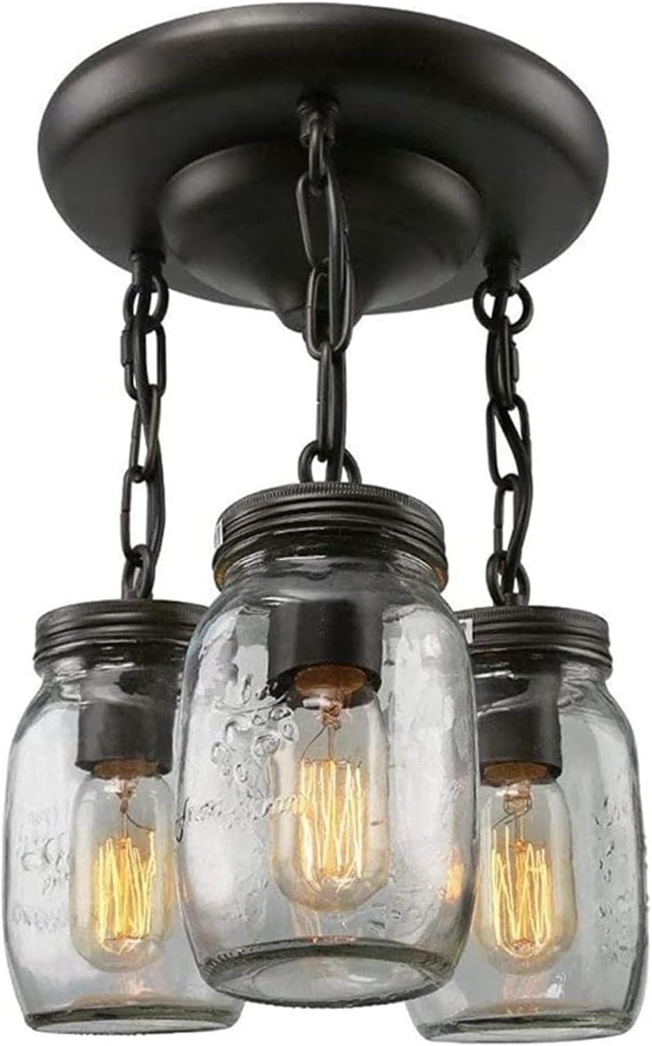 Modern Ceiling Light Industrial Glass Hanging Black Wrought Iron Pendent Lamp 3 Head Chandelier Compatible with Dining Room, Kitchen Island, Fixtures,Chandelier