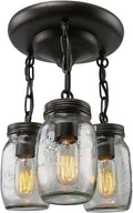 Modern Ceiling Light Industrial Glass Hanging Black Wrought Iron Pendent Lamp 3 Head Chandelier Compatible with Dining Room, Kitchen Island, Fixtures,Chandelier