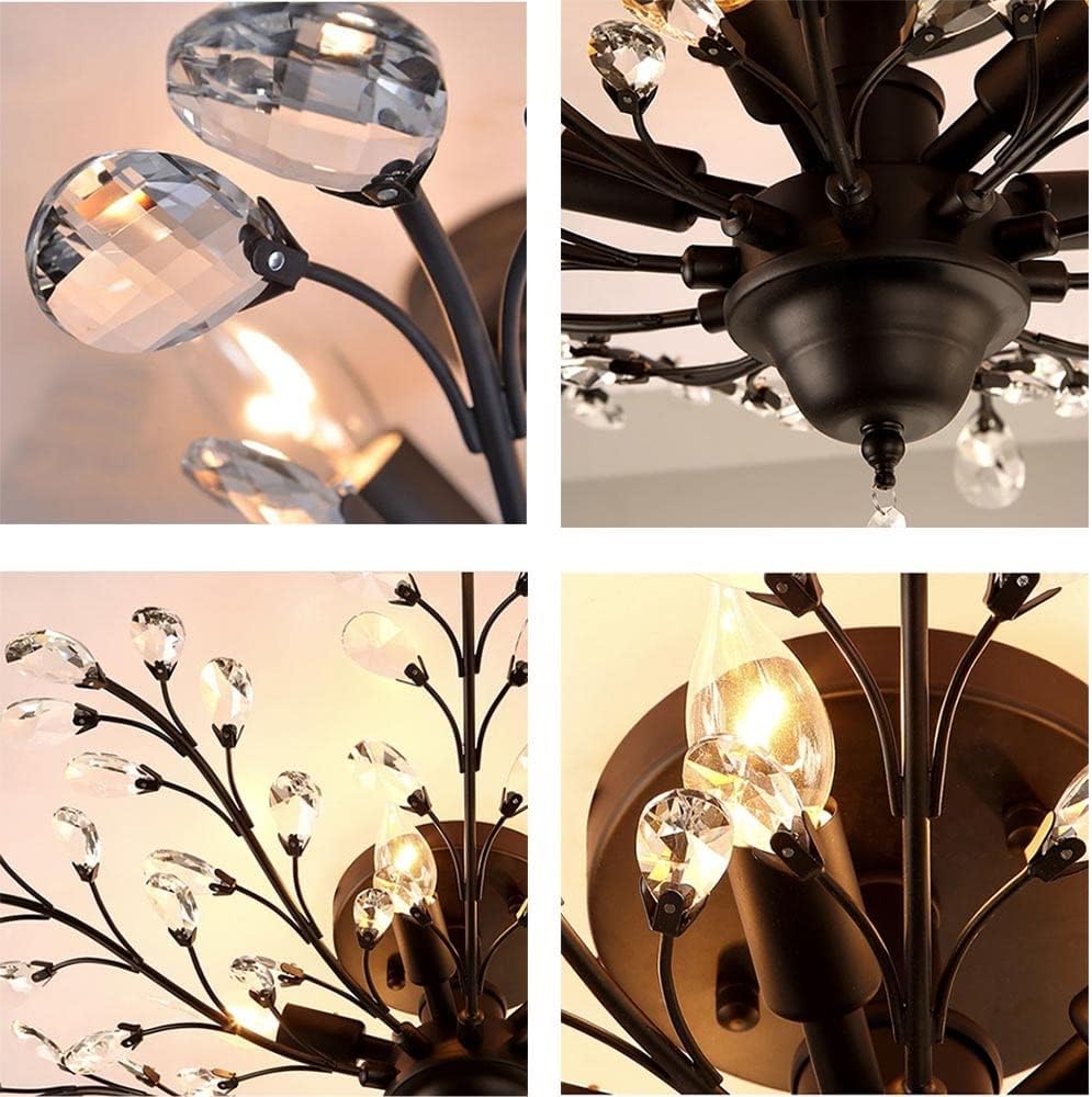 ASHES Ceiling Pendant Light, V-intage Crystal Branches Chandelier Wrought Iron Ceiling Light Flush Mounted Fixture with 4 Light for Living Room Bathroom Bar Loft Club (Color : Bronze)