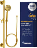 HammerHead Showers® Solid Metal 27.5 Inch Shower Slide Bar Set and Handheld Shower Head with Hose — BRUSHED GOLD — 1.75 GPM Low Flow Spray Wand — Easily Adjust Height & Angle of Handshower