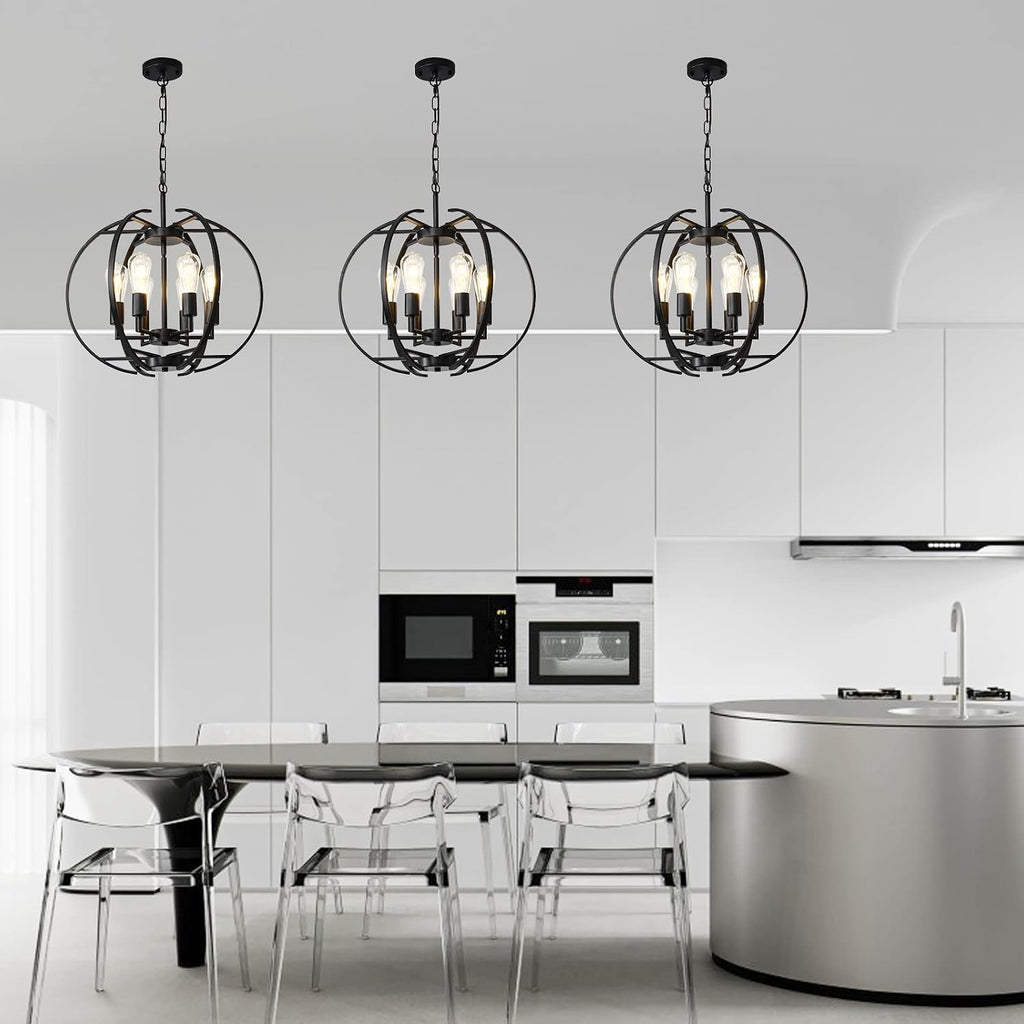 Pendant Lights Globe Black Chandeliers Lighting, Hallway Light Fixtures Ceiling Adjustable Hanging 6 Light for Kitchen, Dining Room, Living Room, Bedroom